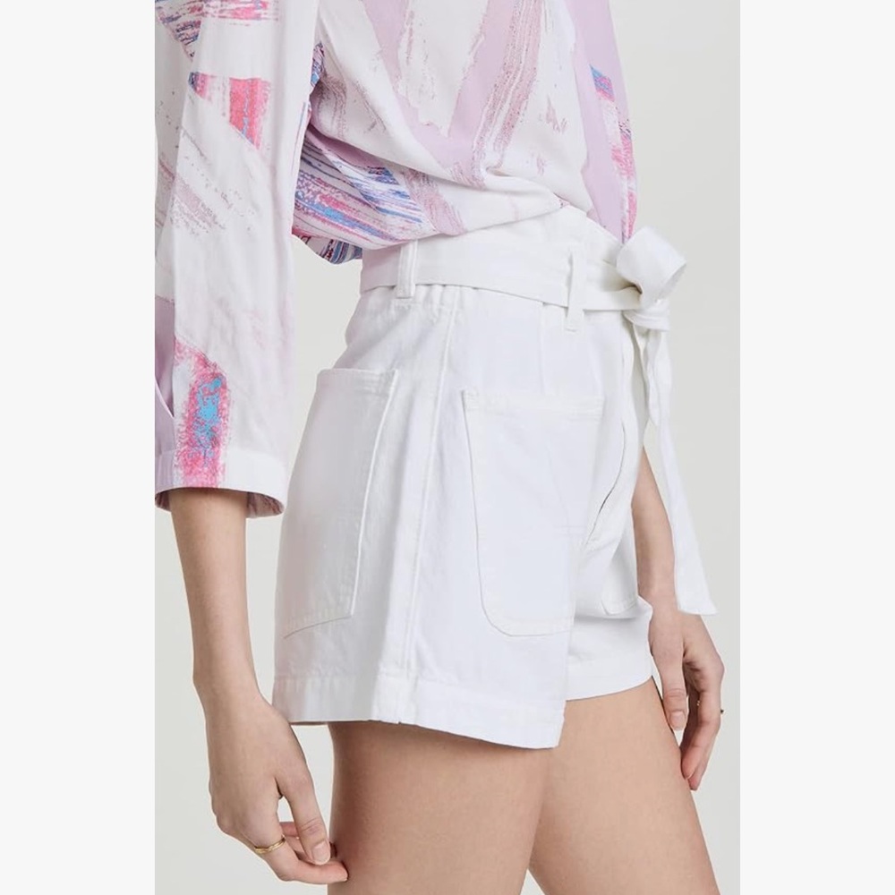 DL1961 Camile Paperbag Shorts, White Denim - Picture 4 of 15
